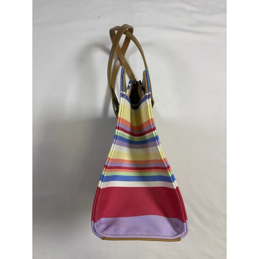 Vintage Kate Spade Sam Tote Bag Striped Canvas Rainbow Shoulder Purse Y2K 90s